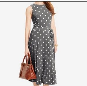 Lauren Ralph Gray Polka Dot Midi Dress Size 14